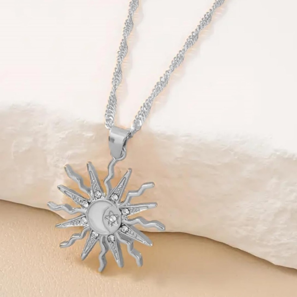 Sun Moon Star Pendant Necklace Celestial Silver - Picture 2 of 4